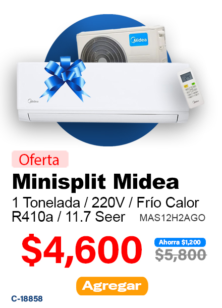 MINISPLIT MIDEA 1.0 TON MAS12H2AGO/ASP 11.75 SEER FRIO CALOR 220V R410A