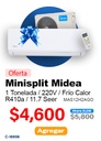 MINISPLIT MIDEA 1.0 TON MAS12H2AGO/ASP 11.75 SEER FRIO CALOR 220V R410A