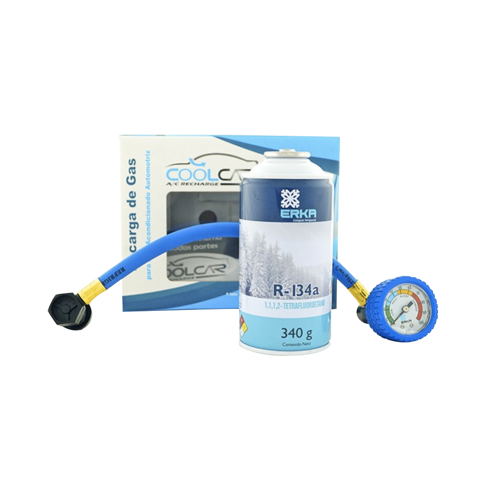 [4760] KIT COOL CAR LATA R-134A DE 340 G CON MANGUERA Y MANOMETRO