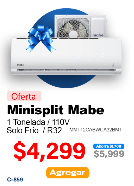 MINISPLIT MABE 1.0 TON MMT12CABWCA32BM1 (MI1/ME1) SOLO FRIO 110V R32 