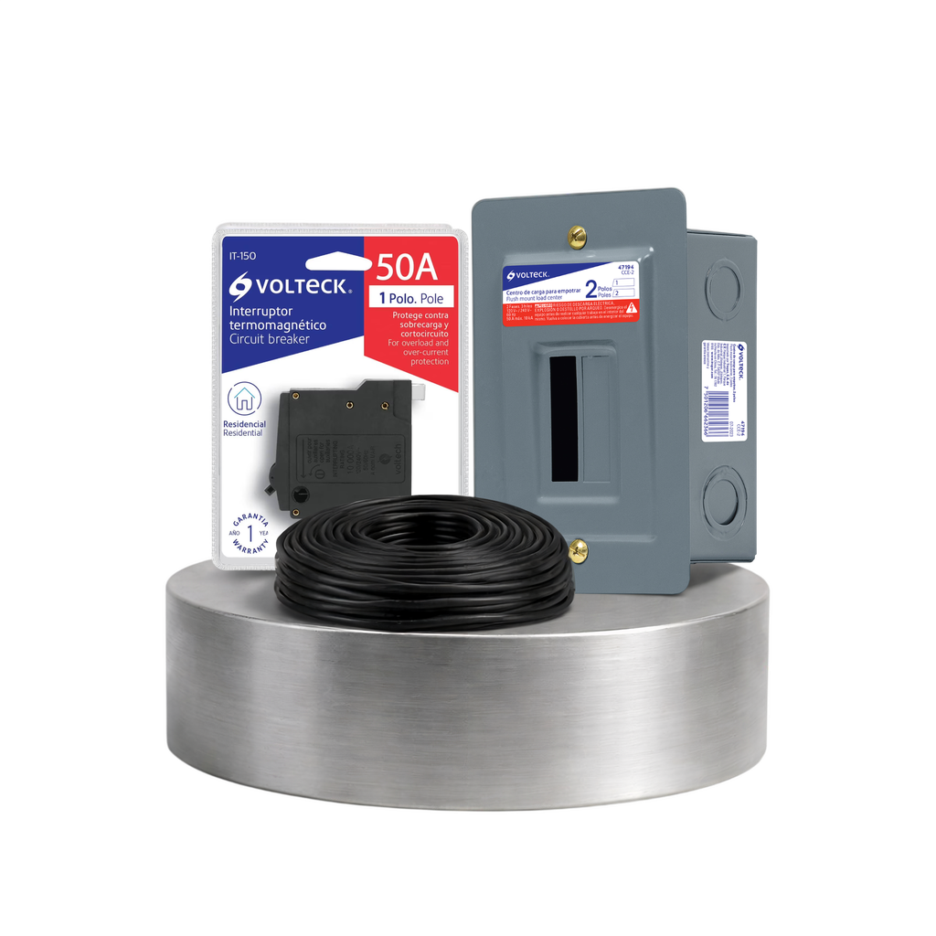 PKT ELECTRICO | Interruptor 2P 15A + Centro de carga 2 polos + Cable uso rudo 2x12 (10 m)