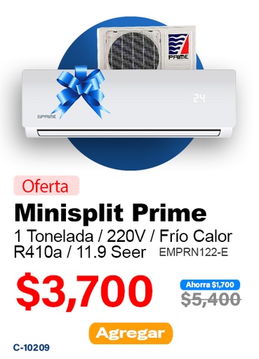 [10209] MINISPLIT PRIME 1.0 TON EMPRN122-E2/K /T3/E4 11.9 SEER FRIO CALOR 220V R410A