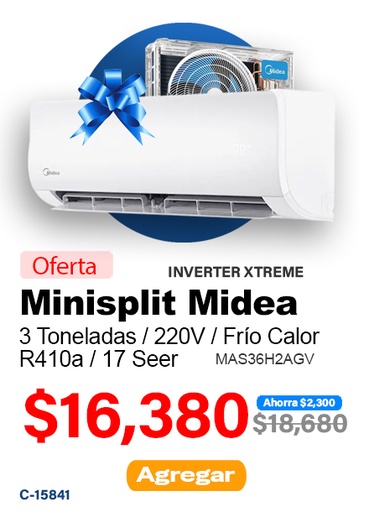 [15841] MINISPLIT INVERTER MIDEA XTREME 3.0 TON MAS36H2AGV 17 SEER FRIO CALOR 220V R410A WIFI