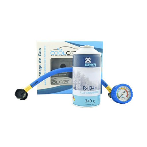 [4760] KIT COOL CAR LATA R-134A DE 340 G CON MANGUERA Y MANOMETRO