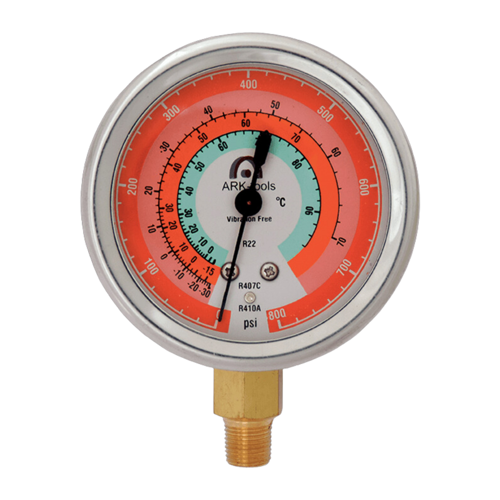 [832] MANOMETRO DE ALTA 2.5" PARA R410A, R134A, R22, R404A, R407 ARKA TOOLS AR-G800SV